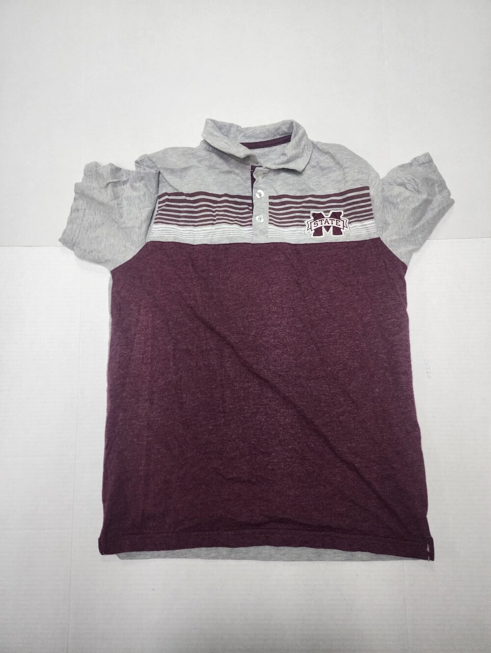 Colosseum Mississippi State Bulldogs Striped Gray/Maroon Polo Short Sleeve S